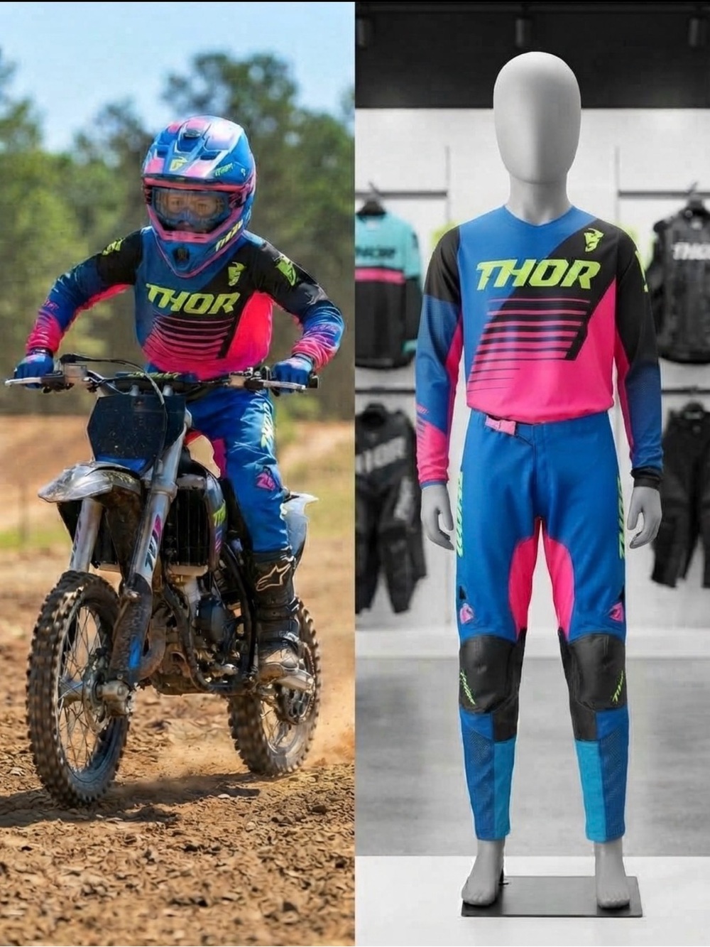 Thor Motocross Dirt Bike Pants Youth Size 9/10 Blue Pink Retro Off Road
